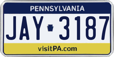 PA license plate JAY3187