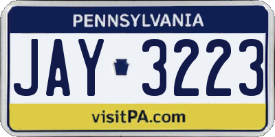 PA license plate JAY3223