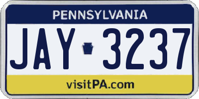 PA license plate JAY3237