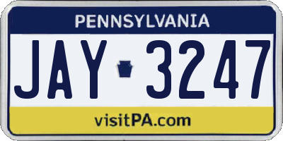 PA license plate JAY3247