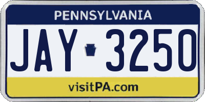 PA license plate JAY3250