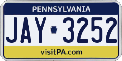 PA license plate JAY3252