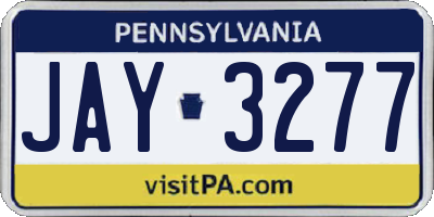 PA license plate JAY3277
