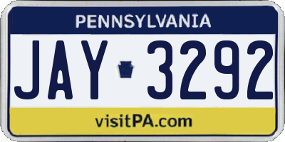 PA license plate JAY3292