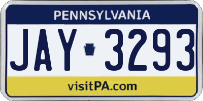 PA license plate JAY3293