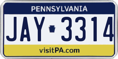 PA license plate JAY3314