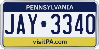 PA license plate JAY3340