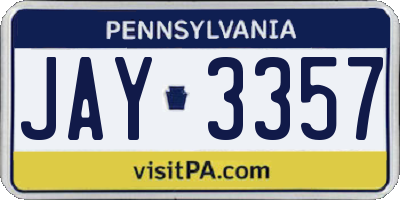 PA license plate JAY3357