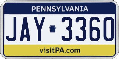 PA license plate JAY3360