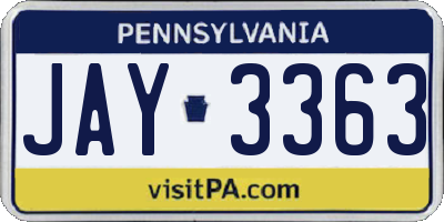PA license plate JAY3363