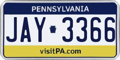PA license plate JAY3366
