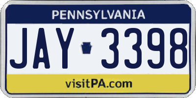 PA license plate JAY3398