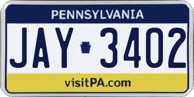 PA license plate JAY3402