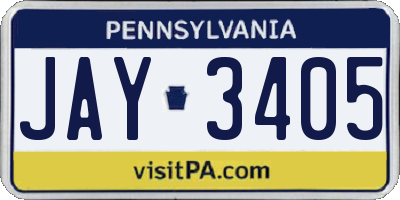 PA license plate JAY3405