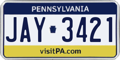 PA license plate JAY3421