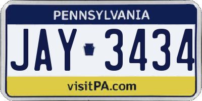 PA license plate JAY3434