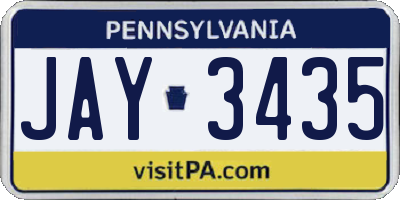 PA license plate JAY3435