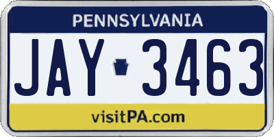 PA license plate JAY3463