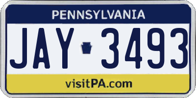 PA license plate JAY3493