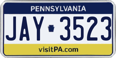 PA license plate JAY3523