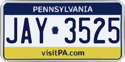PA license plate JAY3525