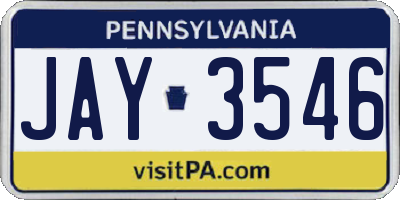 PA license plate JAY3546
