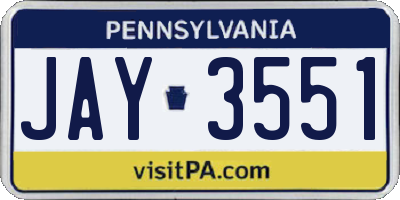 PA license plate JAY3551