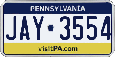 PA license plate JAY3554