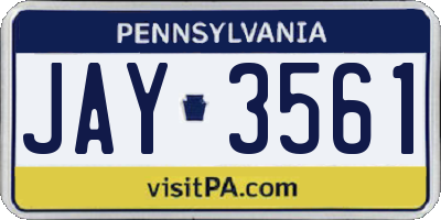 PA license plate JAY3561