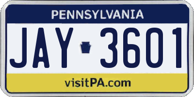 PA license plate JAY3601