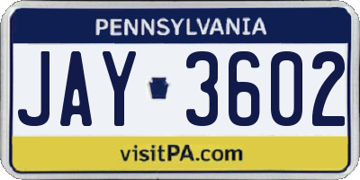 PA license plate JAY3602