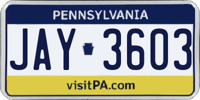 PA license plate JAY3603