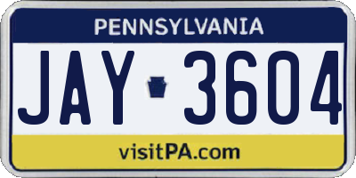 PA license plate JAY3604