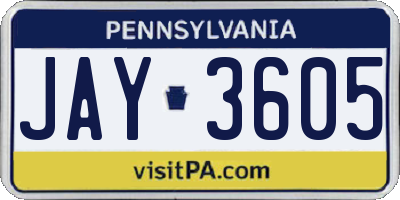 PA license plate JAY3605