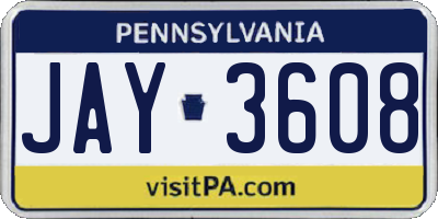 PA license plate JAY3608