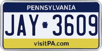 PA license plate JAY3609