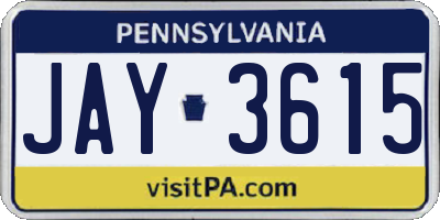 PA license plate JAY3615