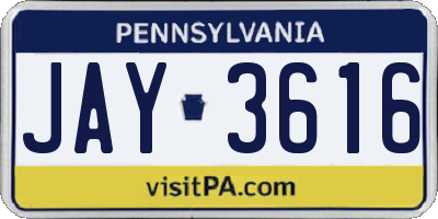 PA license plate JAY3616