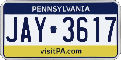PA license plate JAY3617