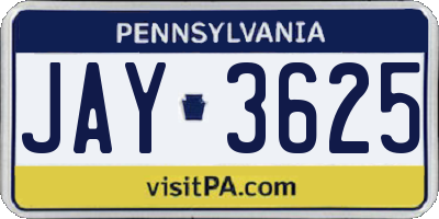 PA license plate JAY3625