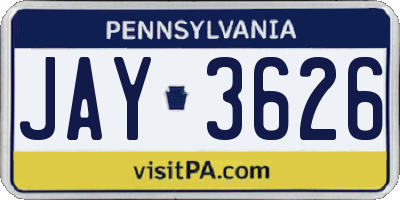 PA license plate JAY3626