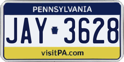 PA license plate JAY3628