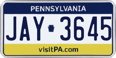 PA license plate JAY3645