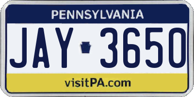 PA license plate JAY3650