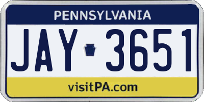 PA license plate JAY3651