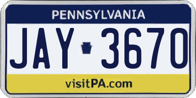 PA license plate JAY3670