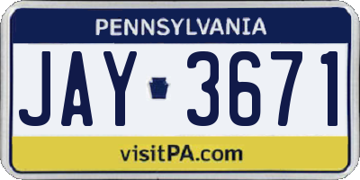 PA license plate JAY3671