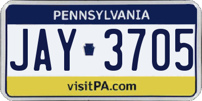 PA license plate JAY3705