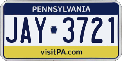 PA license plate JAY3721