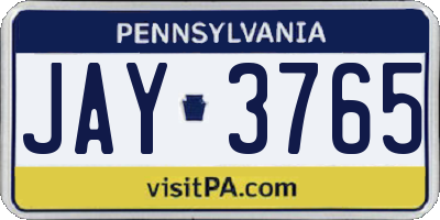 PA license plate JAY3765